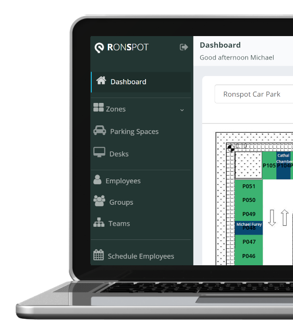 Live view of parking bookings - Ronspot dashboard