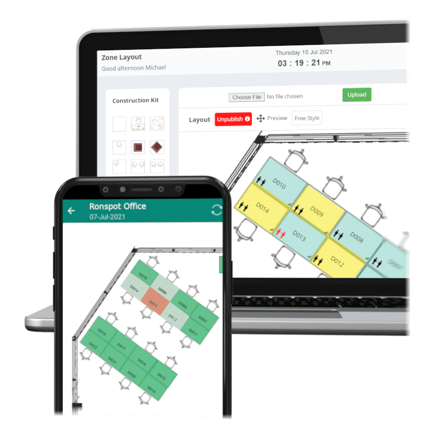 Ronspot Interactive Office and Parking maps and floorplans with social distancing