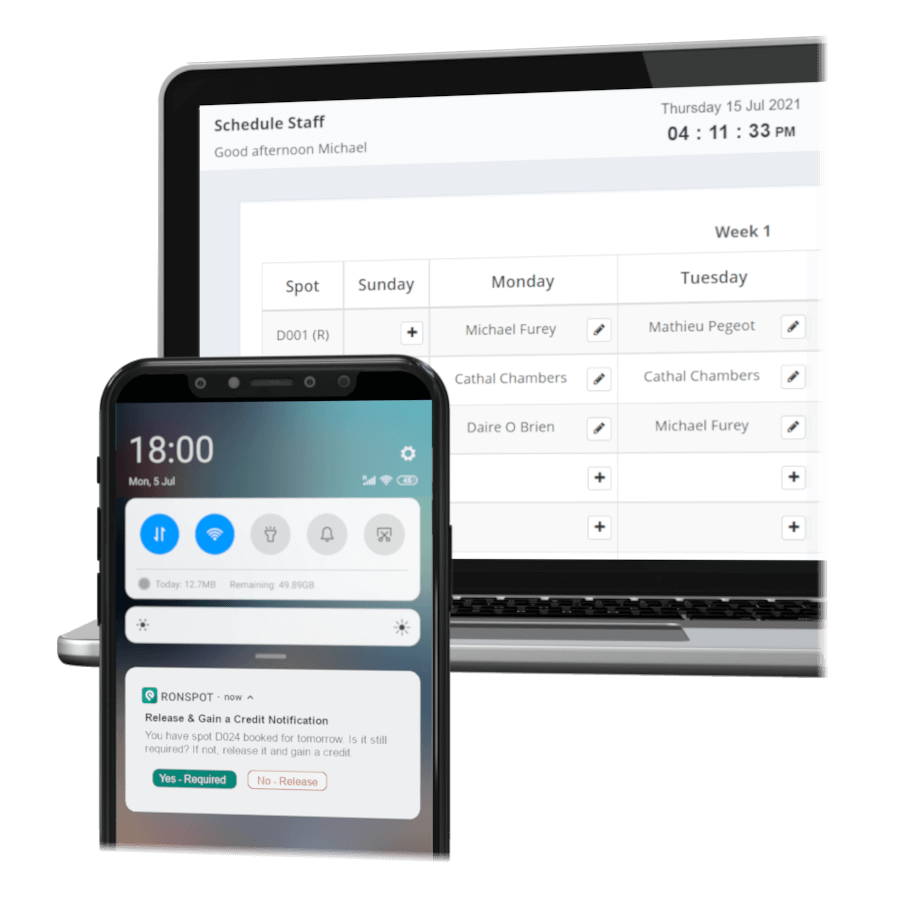 Ronspot Parking and Desk booking schedule with auto-release