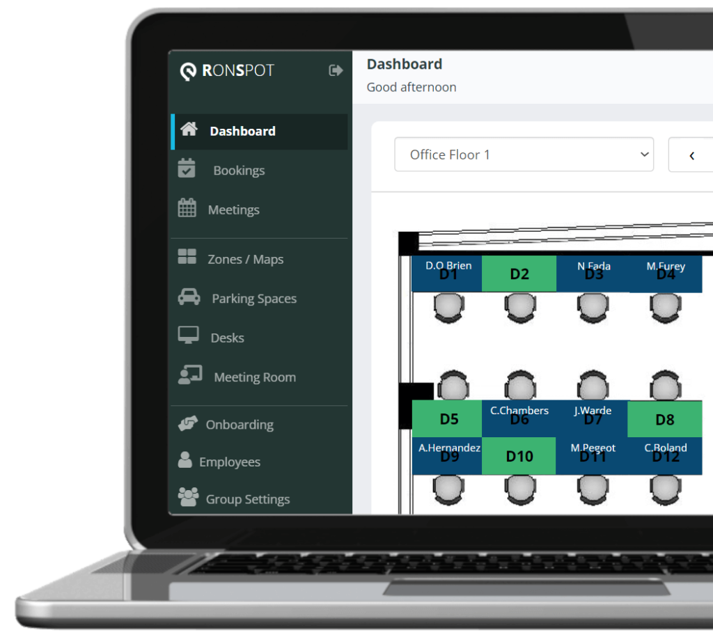Ronspot admin panel for desk booking system