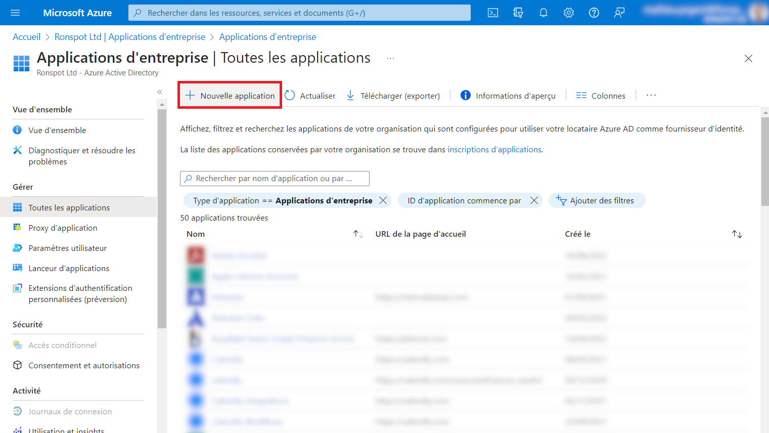 Azure AD - Nouvelle application