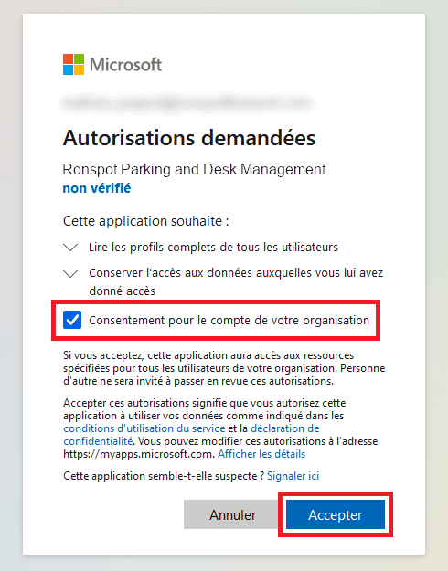 Azure AD - Autorisations demandées