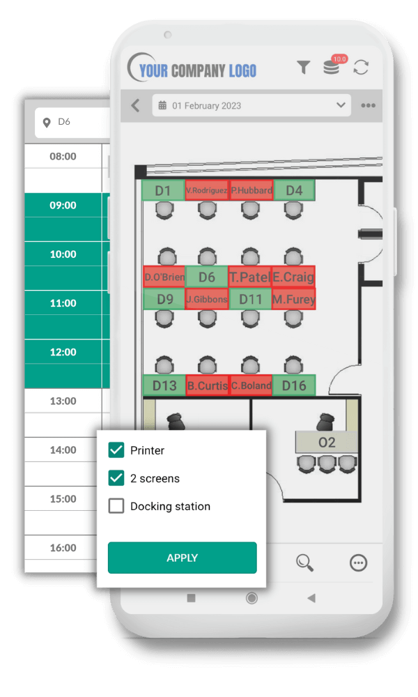 Map view on the Ronspot workplace management app