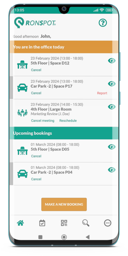 Ronspot Desk, Parking, Meeting Booking App