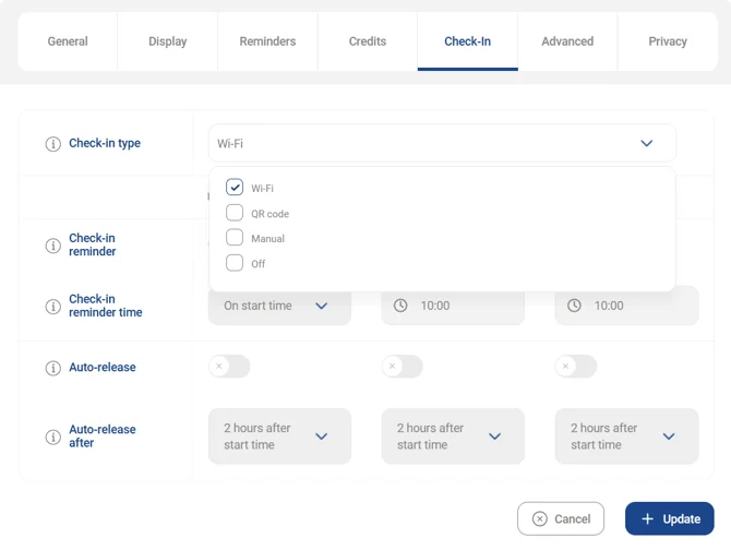 Enable check-in types in Ronspot