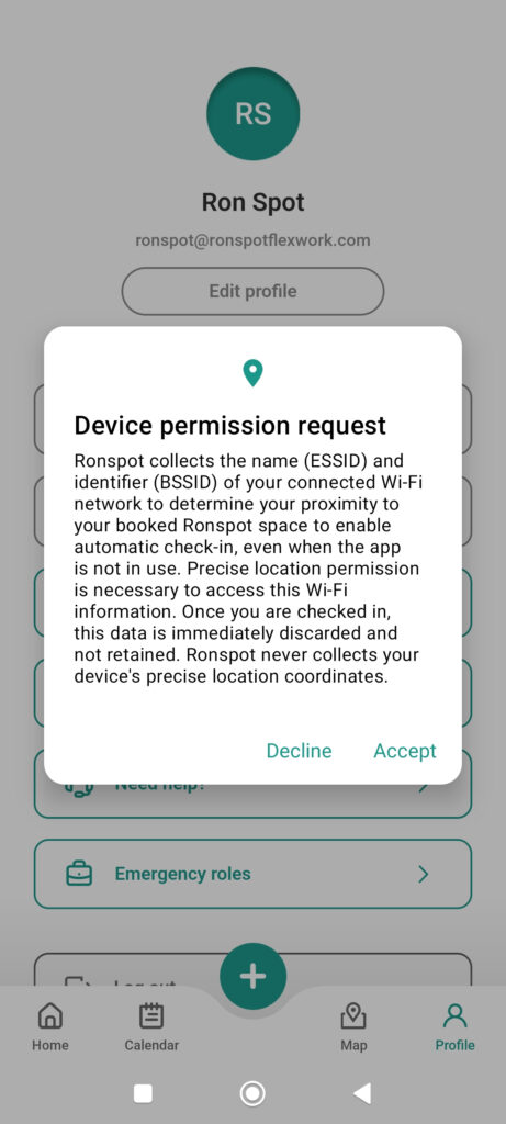 Enable Wi-Fi check-in on Ronspot app - Step 2