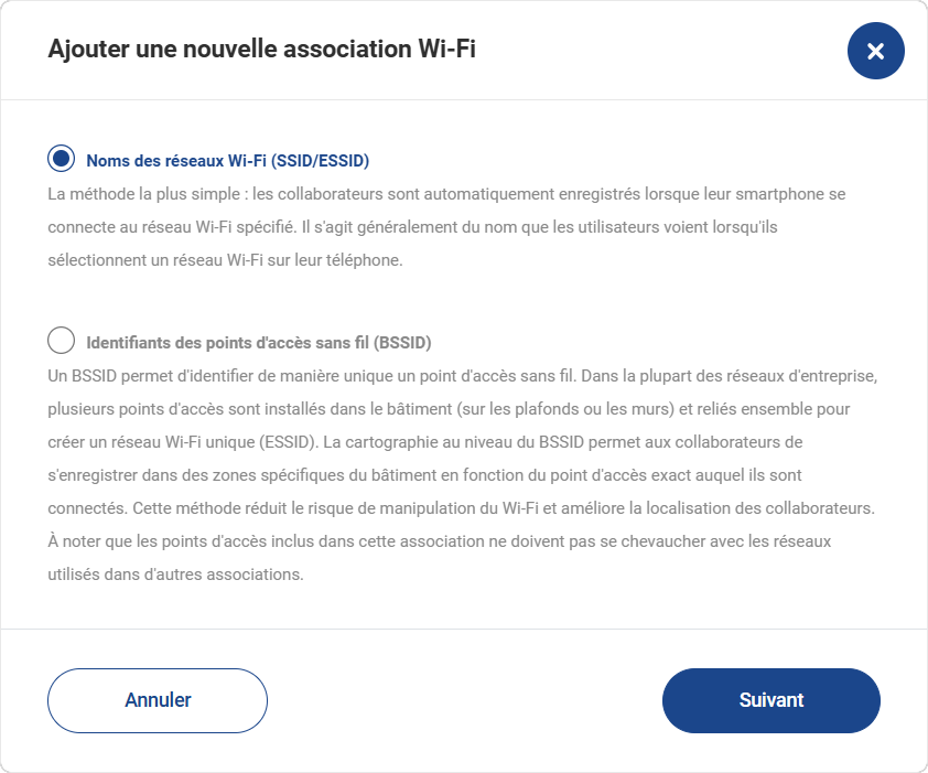 Configuration du check-in Wi-Fi