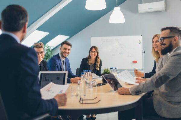 Meeting with happy employees