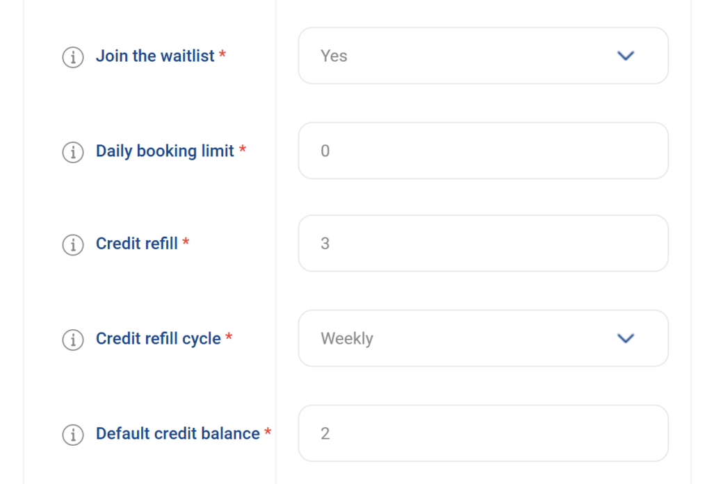 Configure 'Credit refill' per group