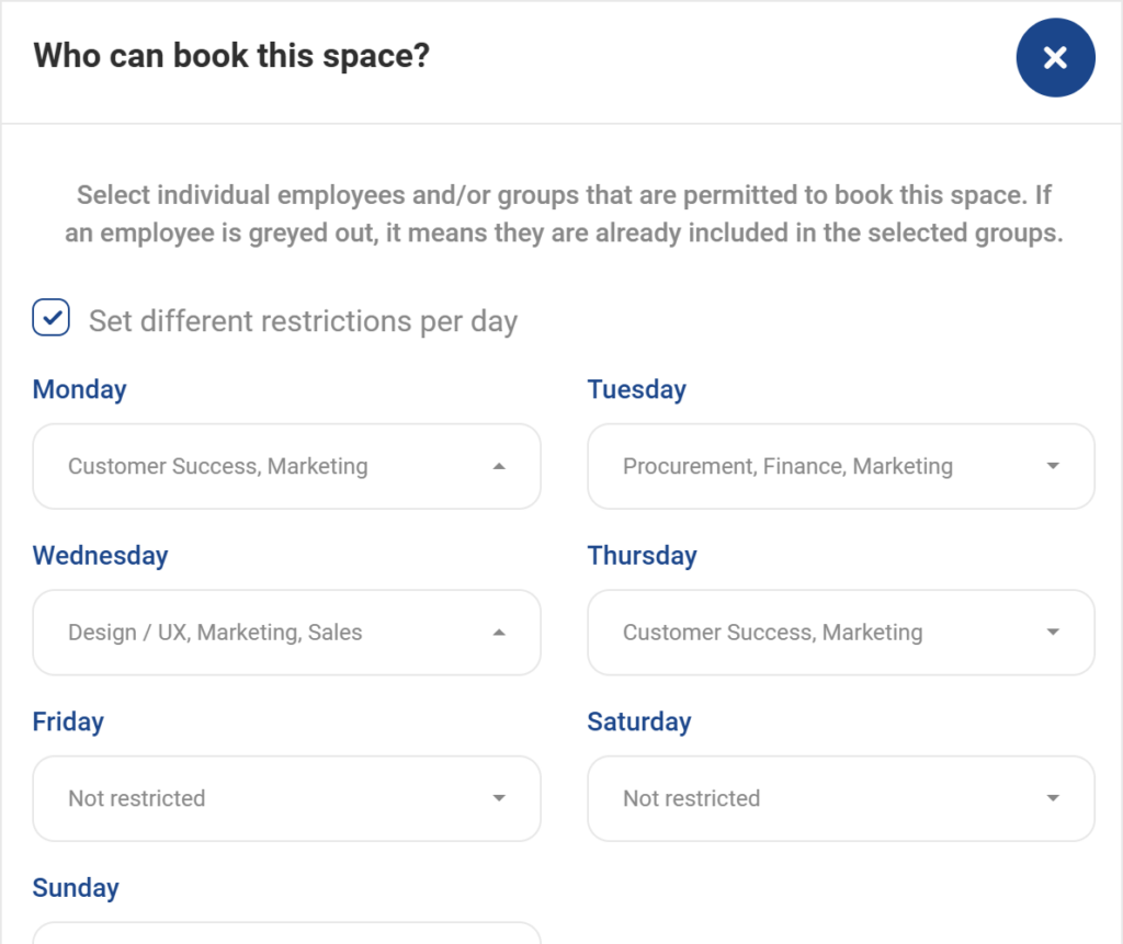 Restrict a space by day