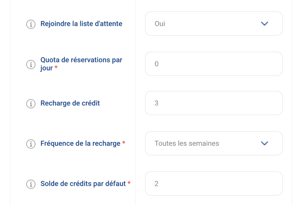 Configurer la recharge de crédits par groupe