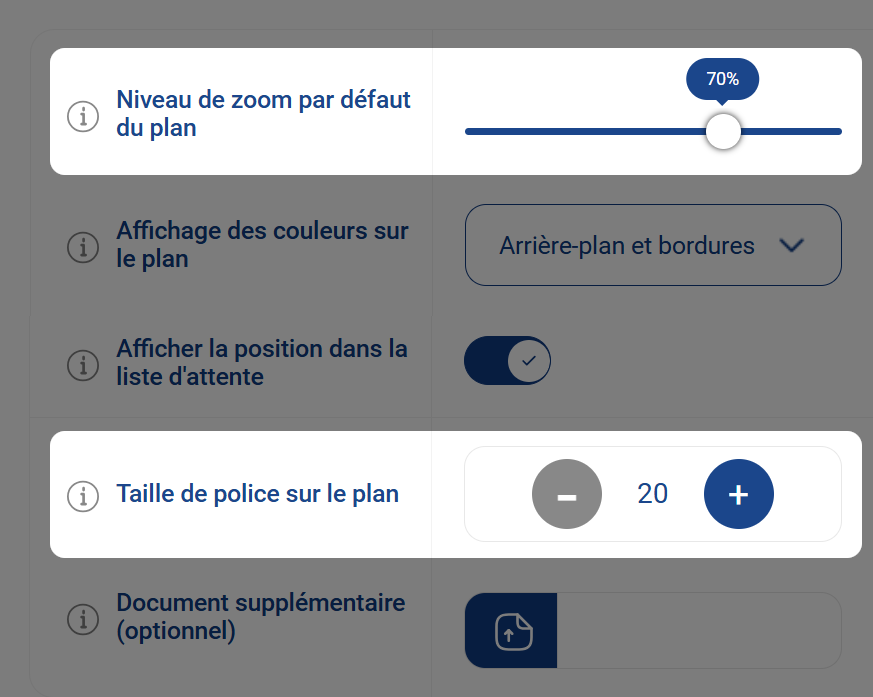 Astuce n° 5 du panneau d'administration Ronspot - Taille de la police et niveau de zoom du plan